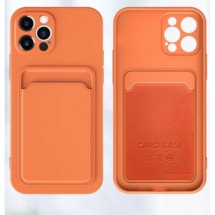 Husă iPhone 13 Pro Max, cu buzunar pentru card, portocaliu