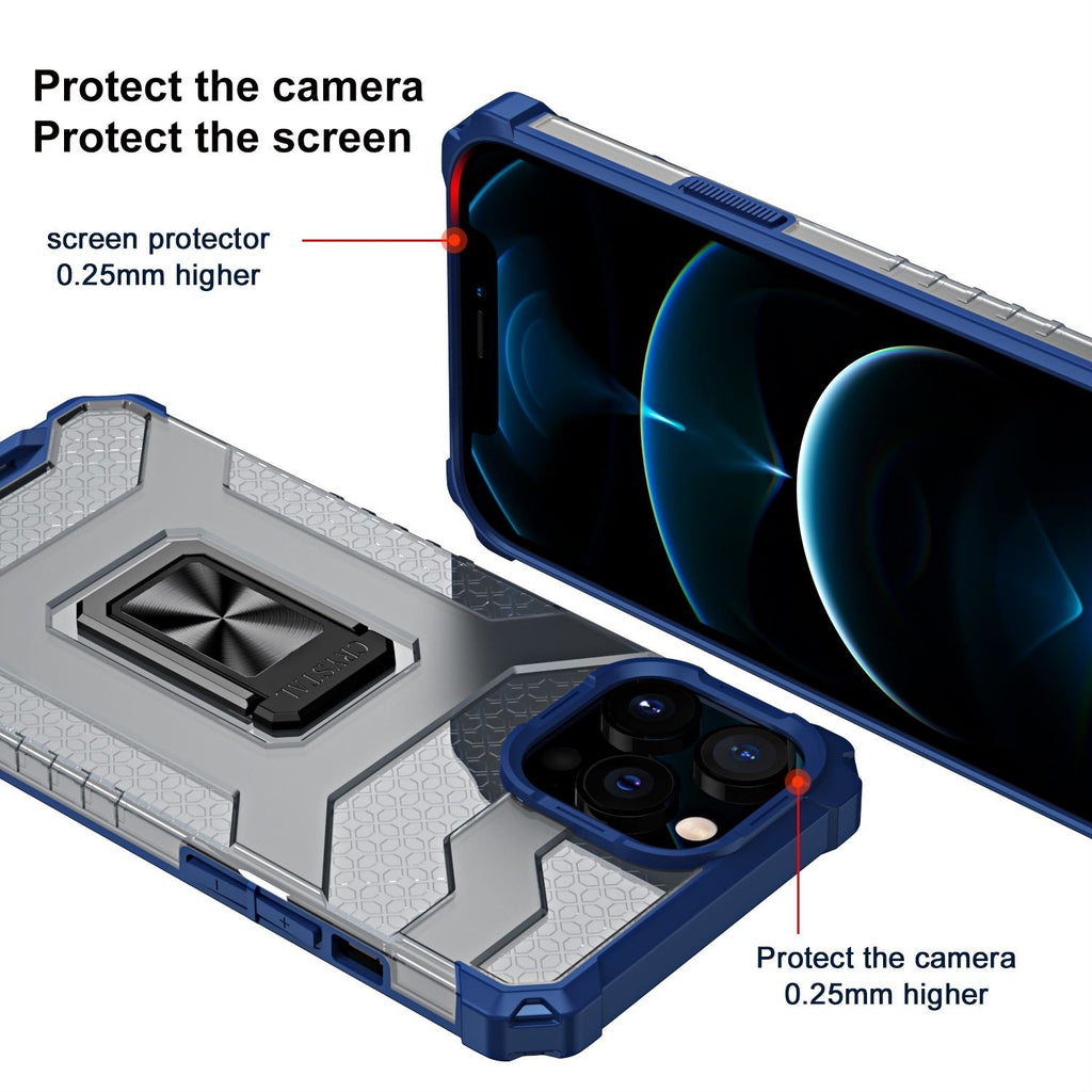 Husă iPhone 13 Pro Max, tip armură cu suport, albastru