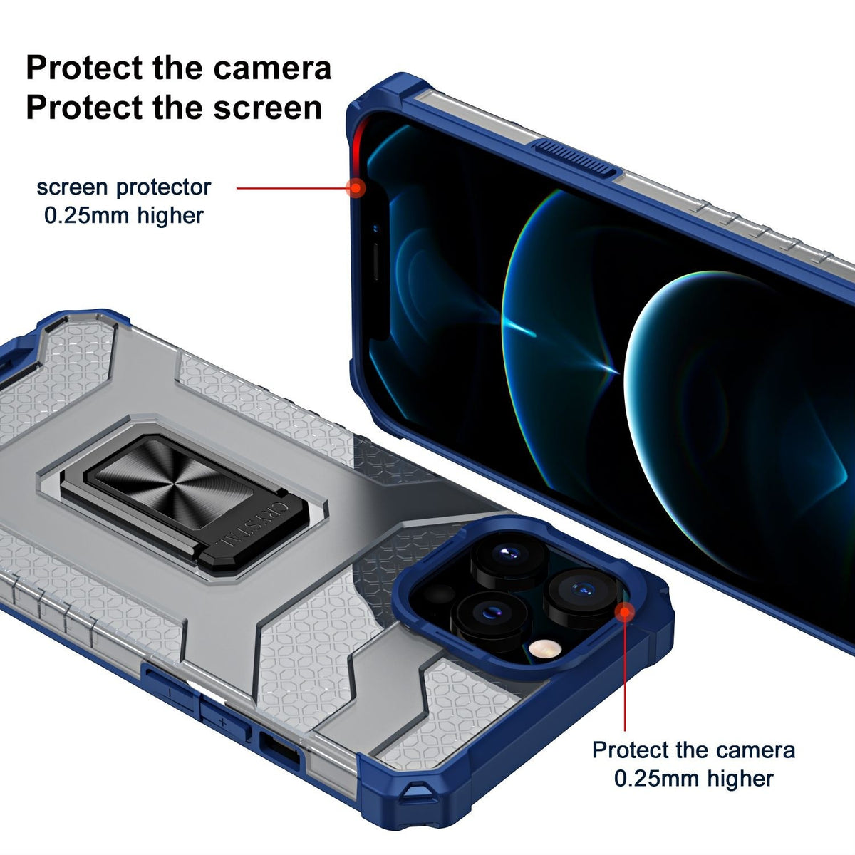 Husă iPhone 13 Pro Max, tip armură cu suport, albastru