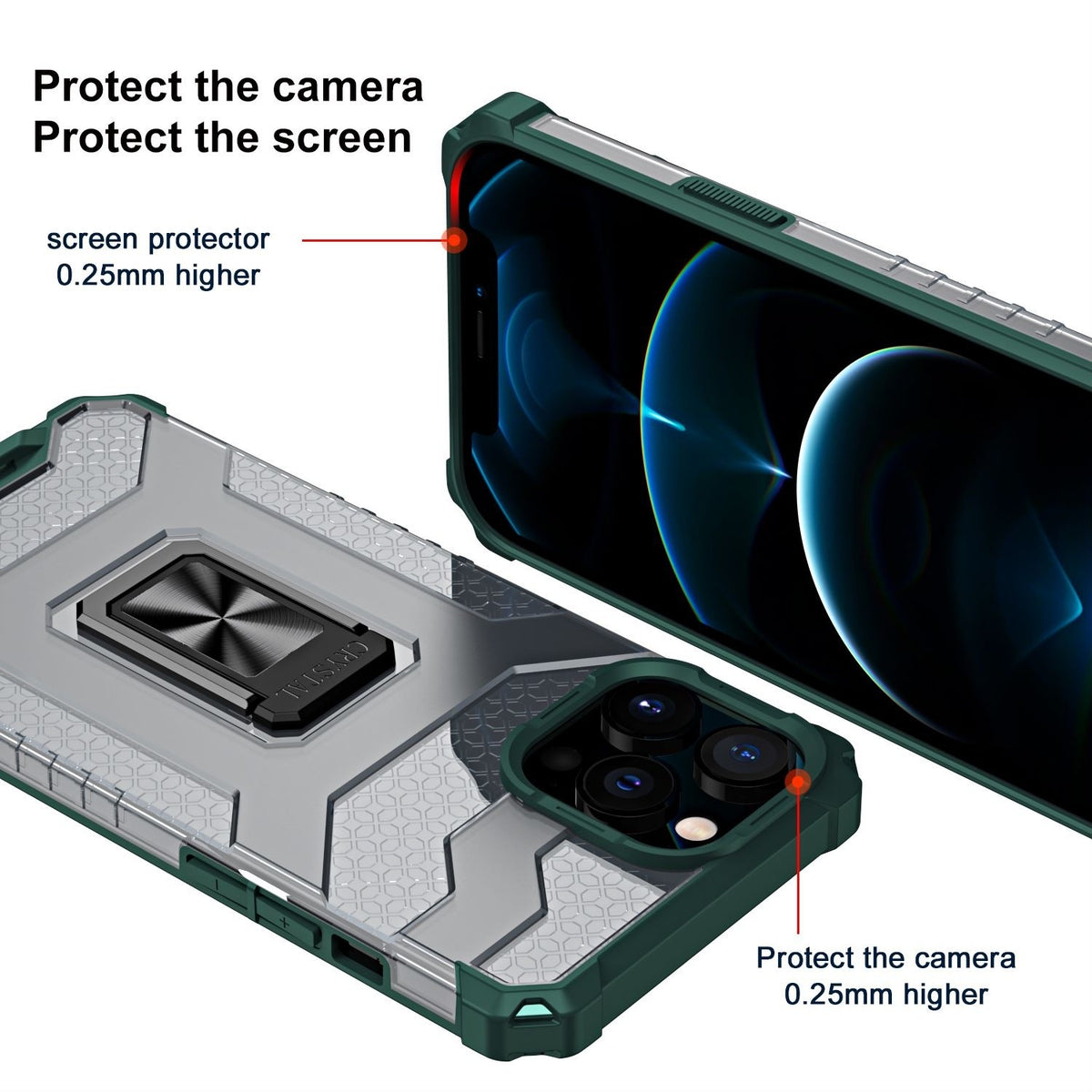 Husă iPhone 13 Pro Max, tip armură cu suport, verde