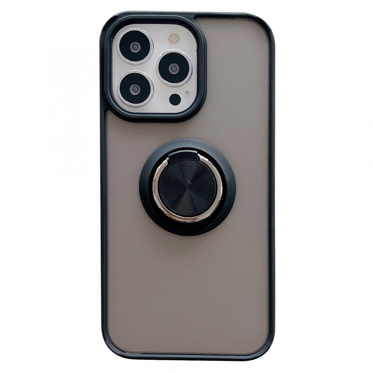 Husă iPhone 13 Pro Max, ultra-rezistentă cu suport, cu inel rotativ și spate mat translucid, negru