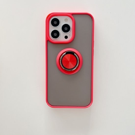 Husă iPhone 13 Pro Max, ultra-rezistentă cu suport, cu inel rotativ și spate mat translucid, roșu