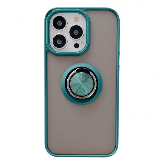 Husă iPhone 13 Pro Max, ultra-rezistentă cu suport, cu inel rotativ și spate mat translucid, verde