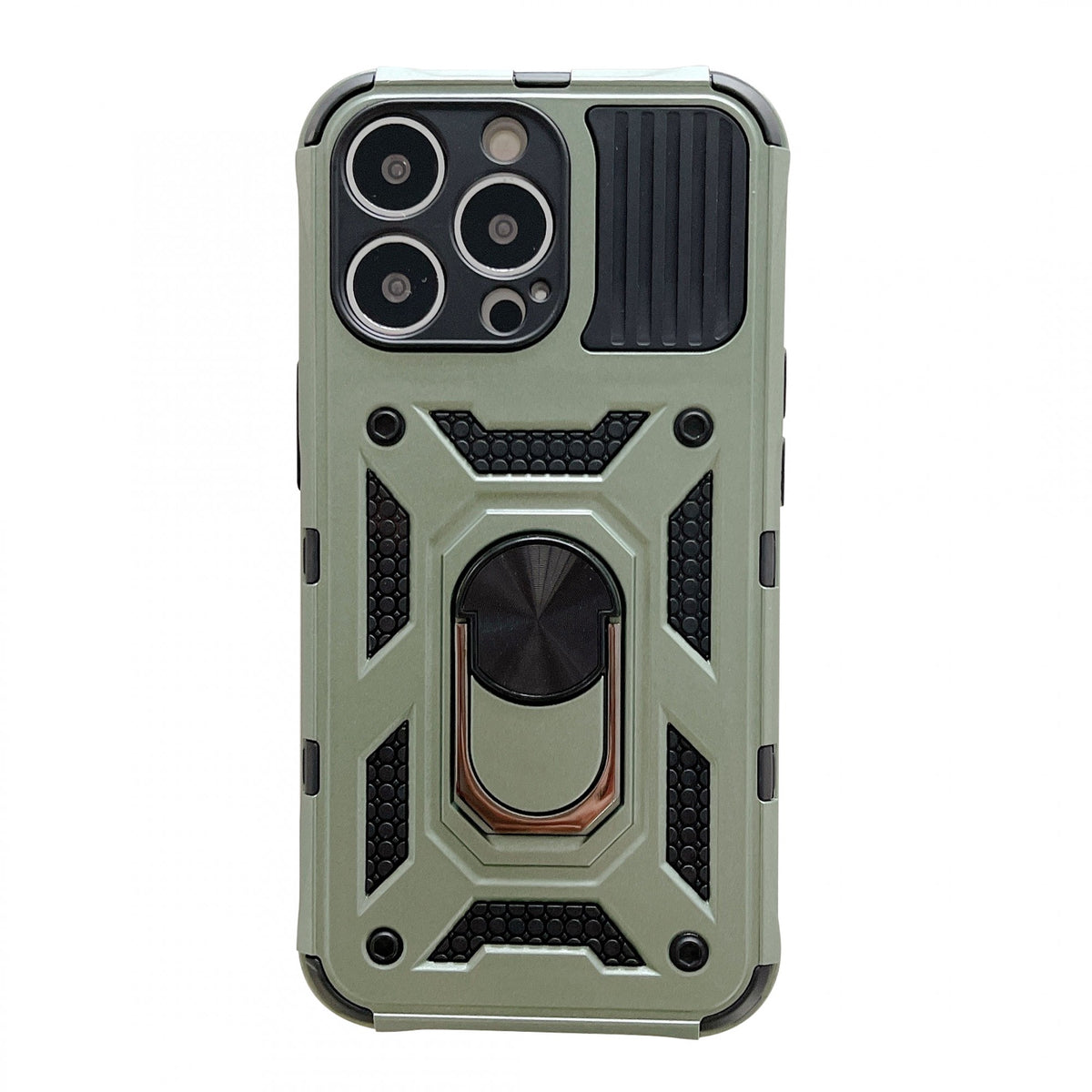 Husă iPhone 13 Pro Max, ultra-rezistentă cu suport, cu inel și capac glisant pentru cameră, verde