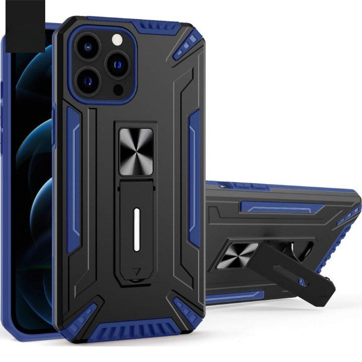 Husă iPhone 13 Pro Max, ultra-rezistentă cu suport, cu stand pliabil, albastru