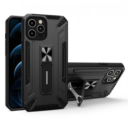 Husă iPhone 13 Pro Max, ultra-rezistentă cu suport, cu stand pliabil, negru