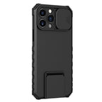 Husă iPhone 13 Pro Max, ultra-rezistentă cu suport, cu stand reglabil și capac glisant pentru cameră, negru