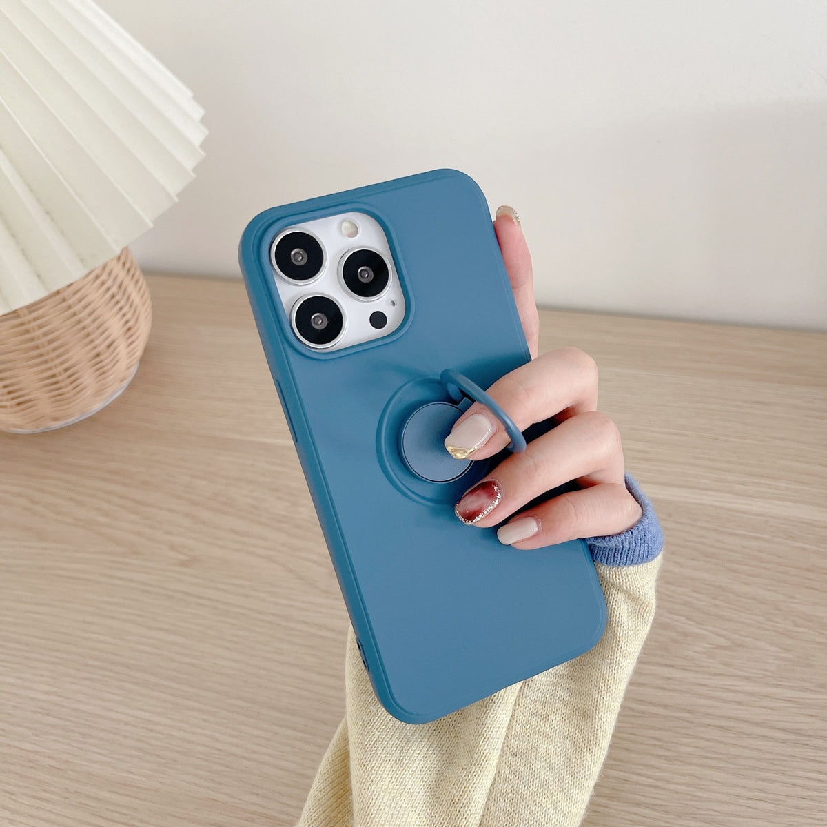 Husă iPhone 13 Pro, silicon cu inel, albastru