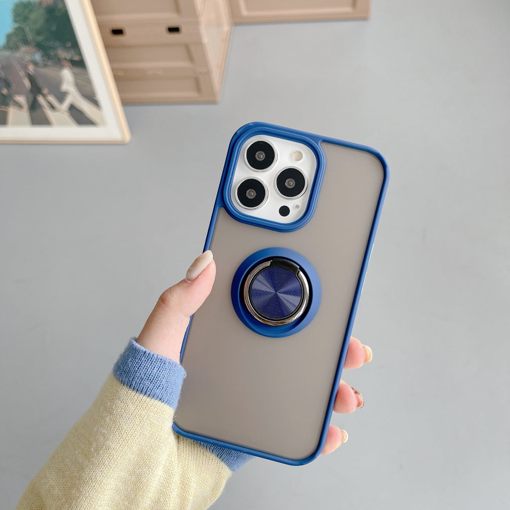Husă iPhone 13 Pro, ultra-rezistentă cu suport, cu inel rotativ și spate mat translucid, albastru