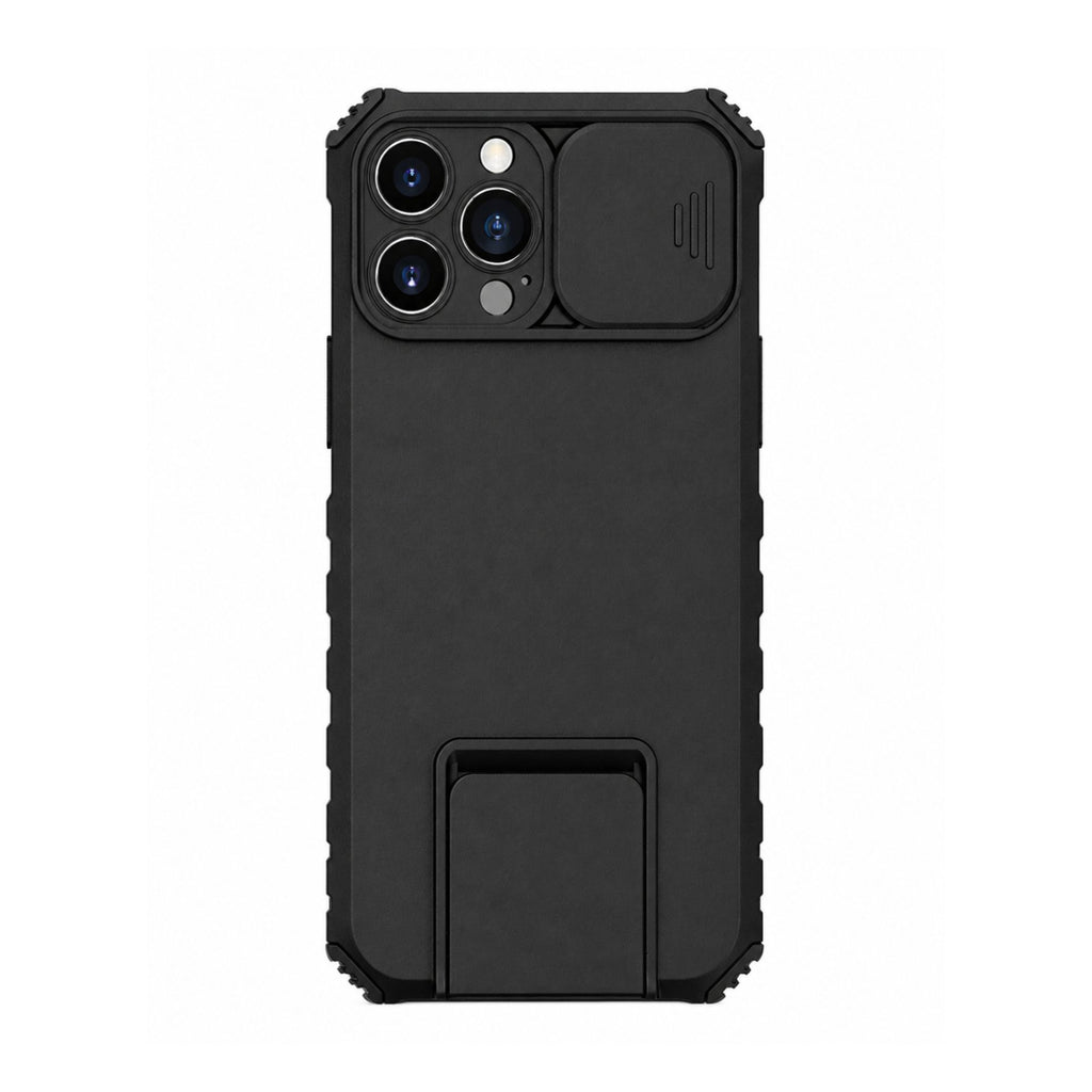 Husă iPhone 13 Pro, ultra-rezistentă cu suport, cu stand reglabil și capac glisant pentru cameră, negru