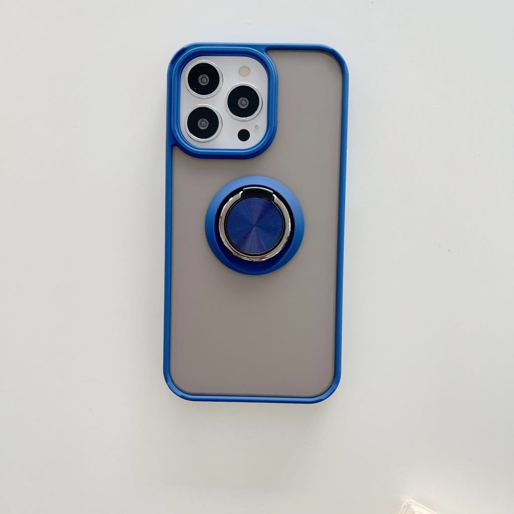 Husă iPhone 13, ultra-rezistentă cu suport, cu inel rotativ și spate mat translucid, albastru
