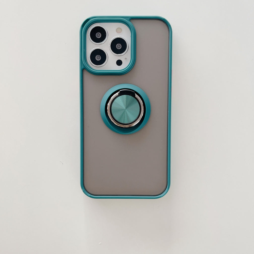 Husă iPhone 13, ultra-rezistentă cu suport, cu inel rotativ și spate mat translucid, verde