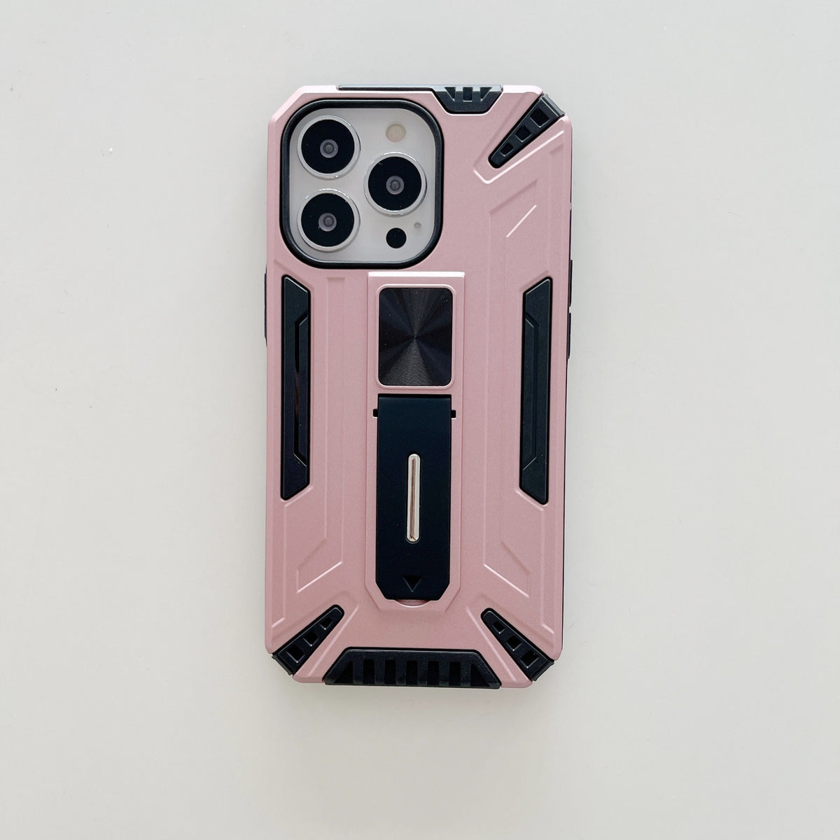 Husă iPhone 13, ultra-rezistentă cu suport, cu stand pliabil, roz