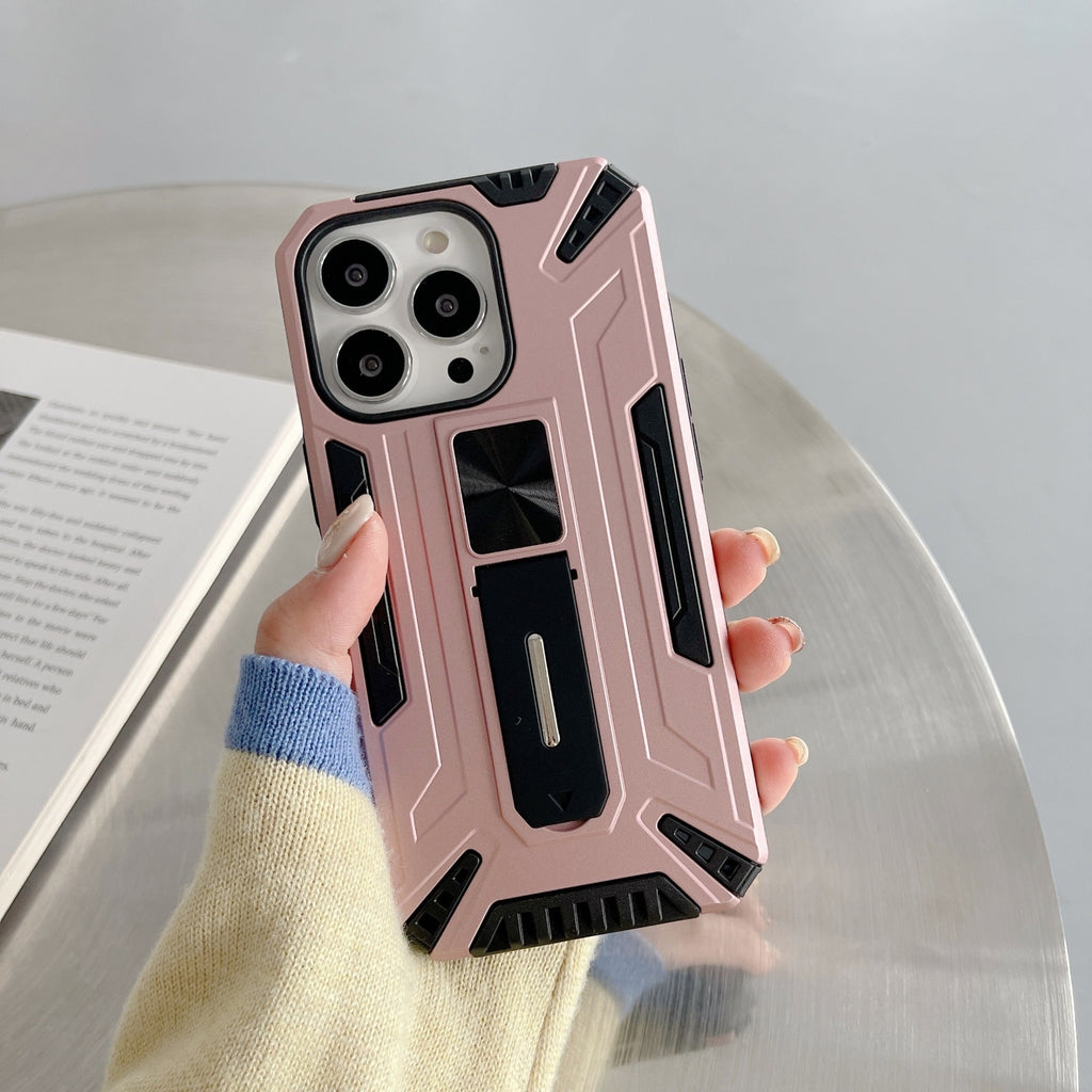Husă iPhone 13, ultra-rezistentă cu suport, cu stand pliabil, roz