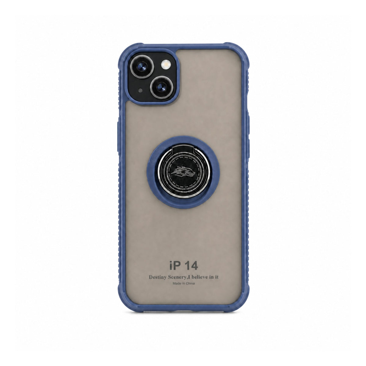 Husă iPhone 14, antișoc cu inel metalic, albastru
