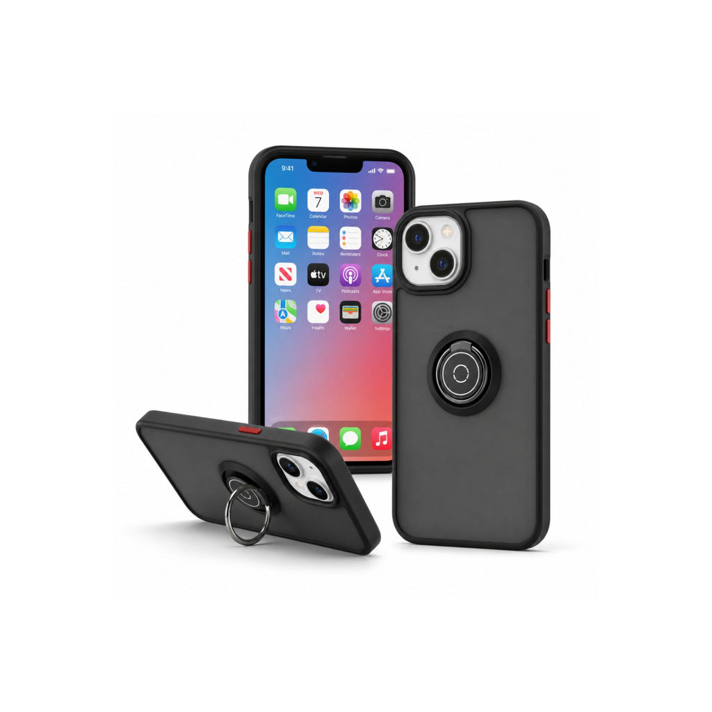 Husă iPhone 14, antișoc cu inel metalic, negru