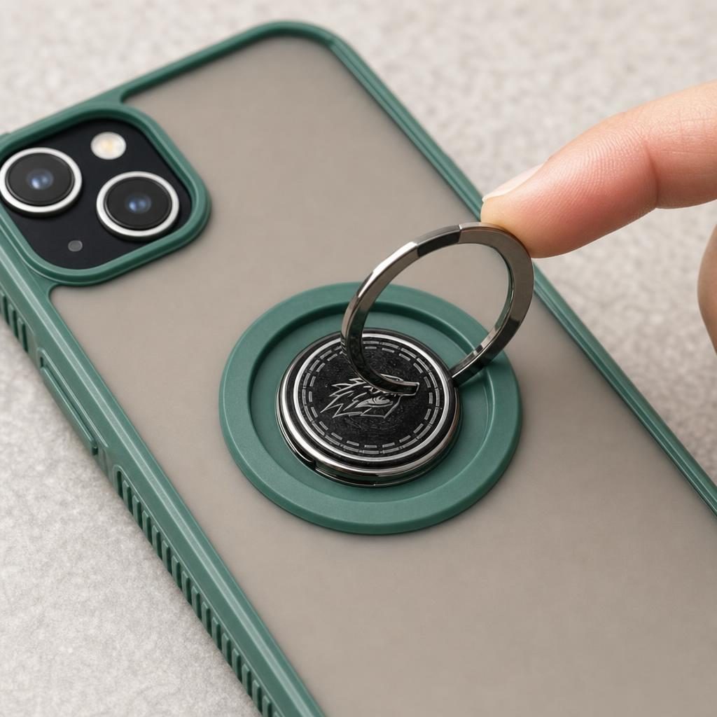 Husă iPhone 14, antișoc cu inel metalic, verde