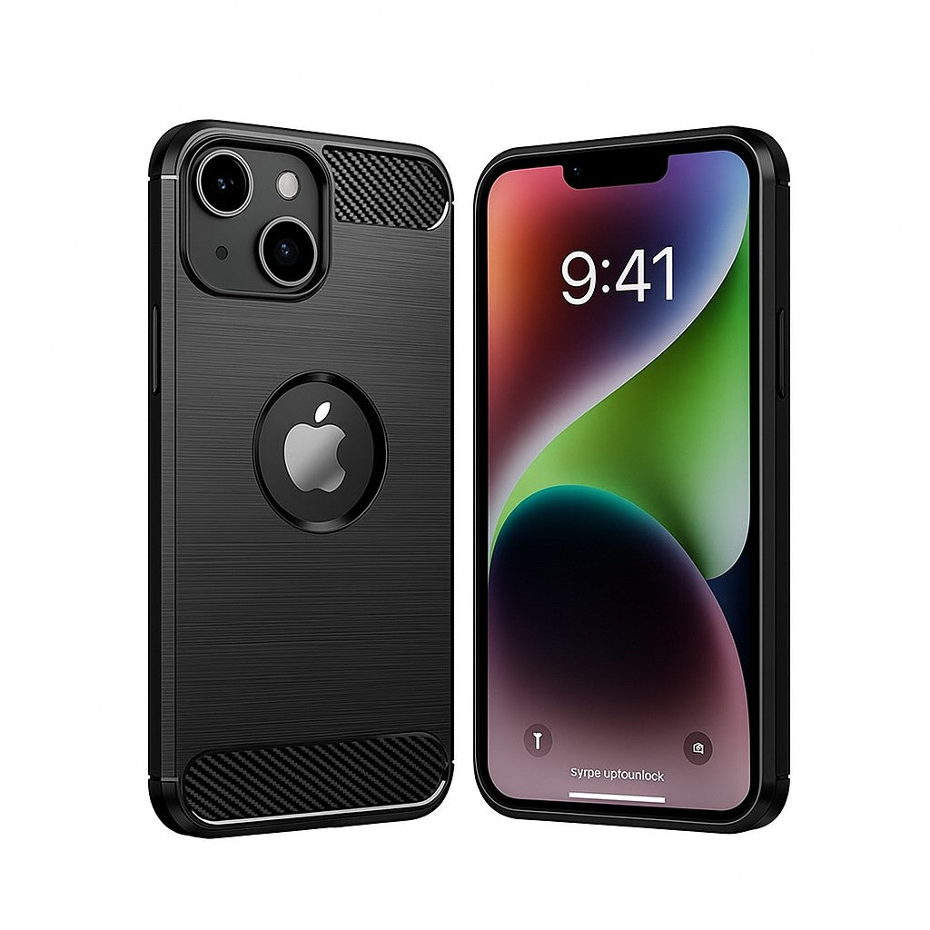 Husă iPhone 14, antișoc, cu model carbon, negru
