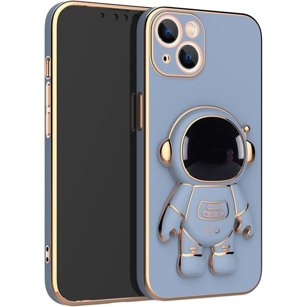 Husă iPhone 14, antișoc, cu suport în formă de astronaut, albastru