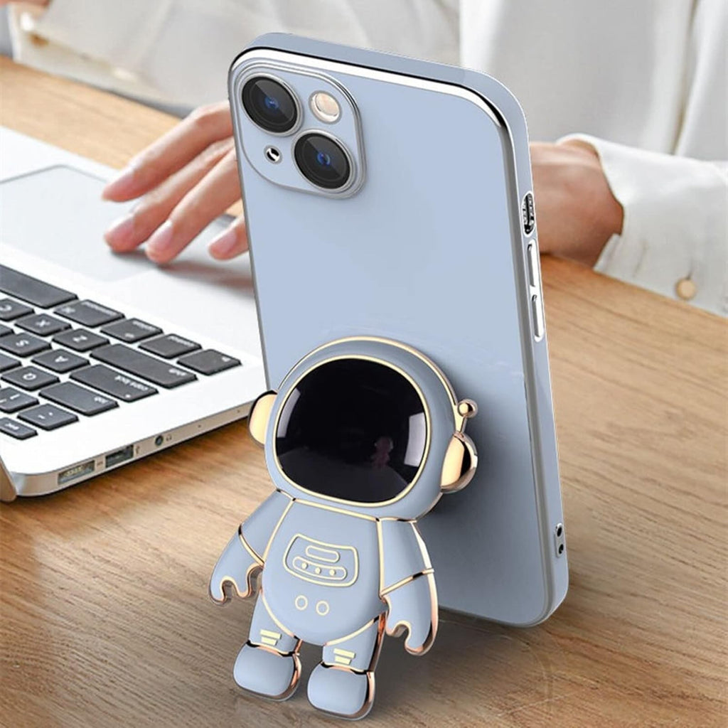 Husă iPhone 14, antișoc, cu suport în formă de astronaut, albastru