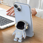 Husă iPhone 14, antișoc, cu suport în formă de astronaut, albastru