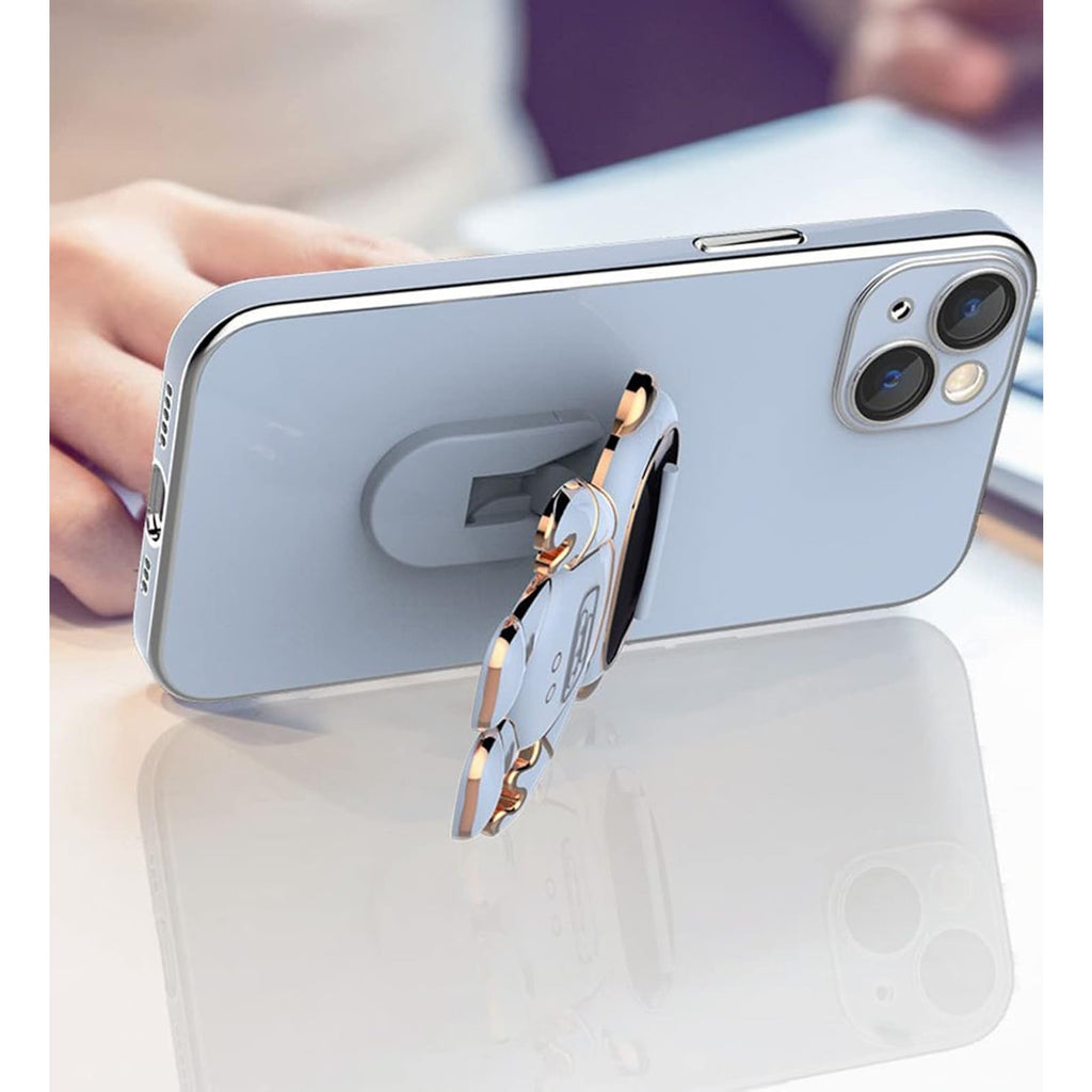 Husă iPhone 14, antișoc, cu suport în formă de astronaut, albastru