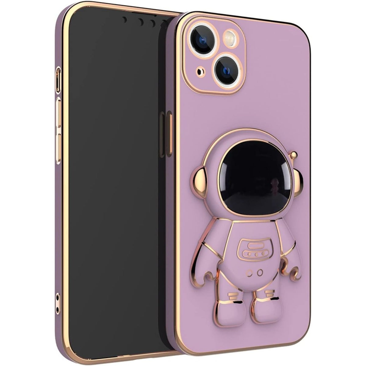 Husă iPhone 14, antișoc, cu suport în formă de astronaut, mov