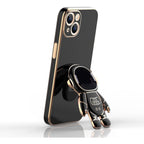 Husă iPhone 14, antișoc, cu suport în formă de astronaut, negru