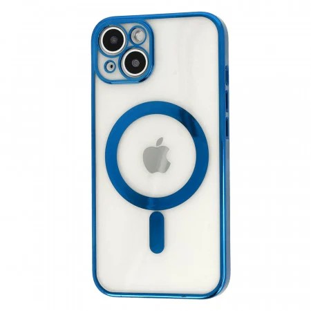 Husă iPhone 14, magnetică MagSafe, ramă metalizată, albastru