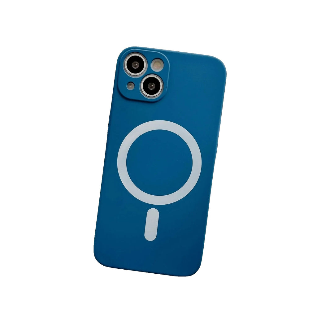 Husă iPhone 14, magnetică MagSafe, silicon, cu protecție pentru cameră, albastru
