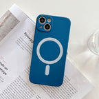 Husă iPhone 14, magnetică MagSafe, silicon, cu protecție pentru cameră, albastru