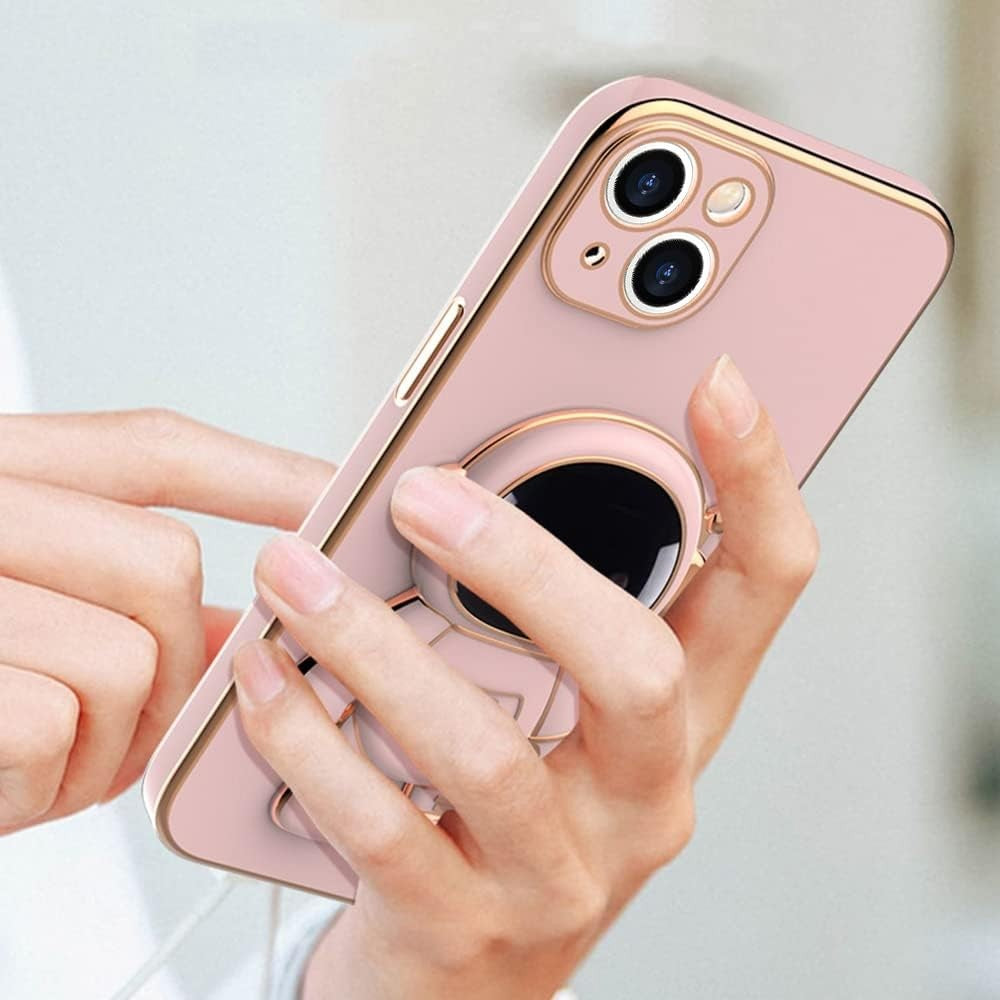 Husă iPhone 14 Plus, antișoc, cu suport în formă de astronaut, roz