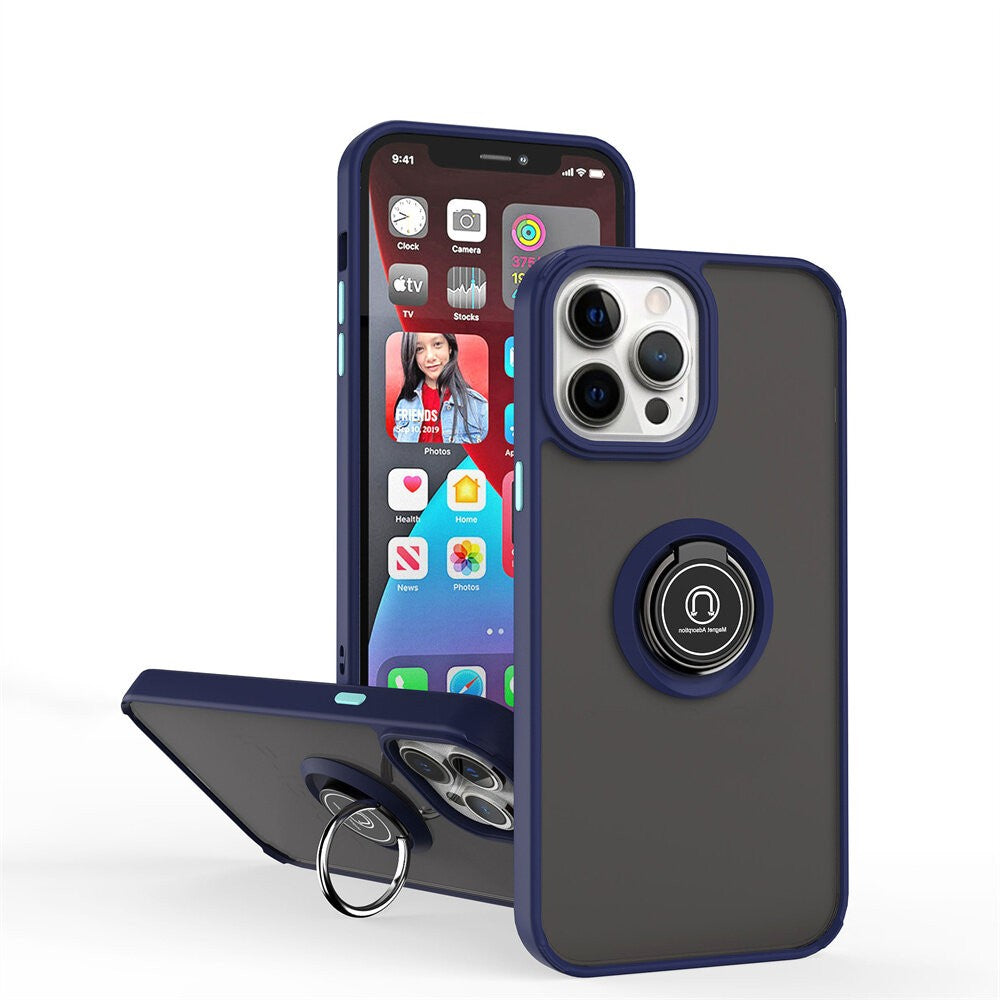Husă iPhone 14 Pro, antișoc cu inel metalic, albastru
