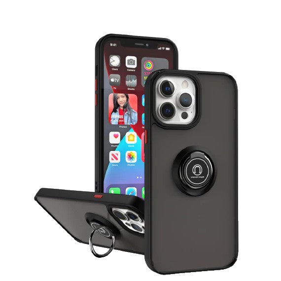 Husă iPhone 14 Pro, antișoc cu inel metalic, negru