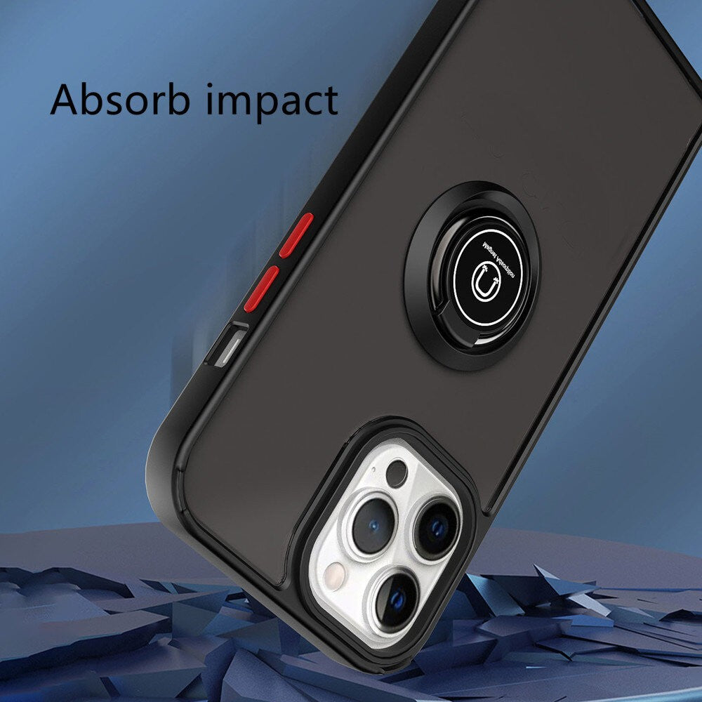 Husă iPhone 14 Pro, antișoc cu inel metalic, negru