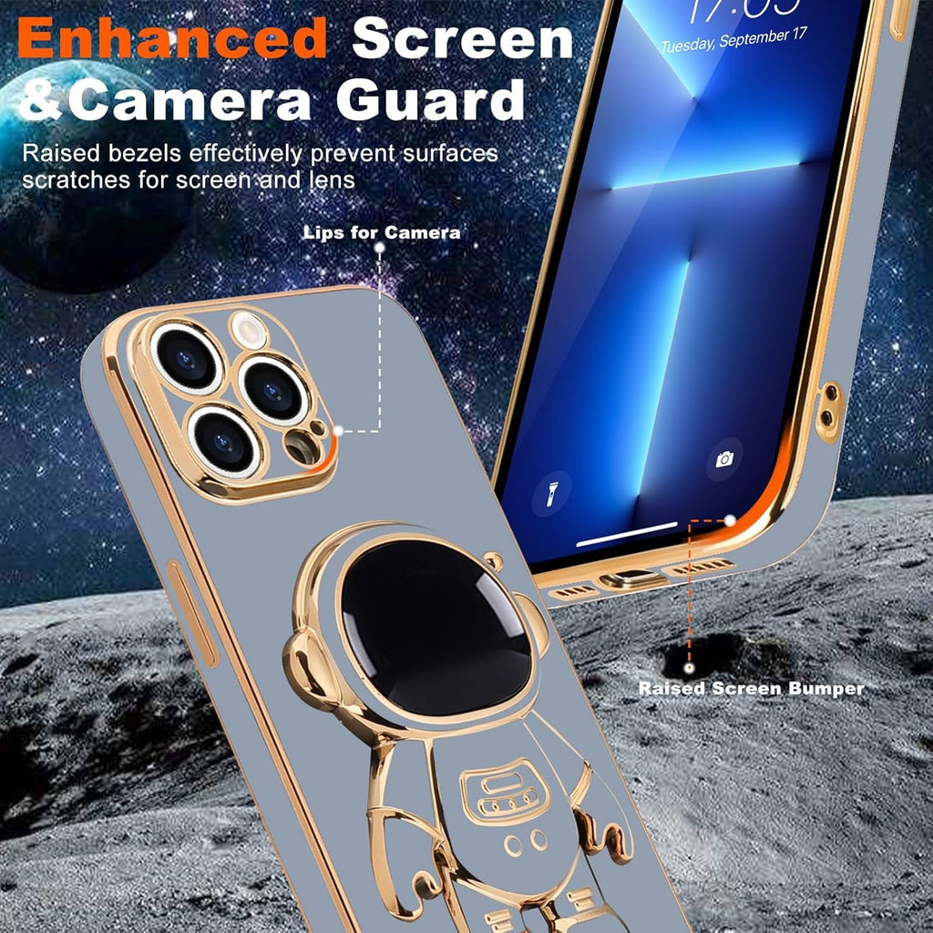 Husă iPhone 14 Pro, antișoc, cu suport în formă de astronaut, albastru