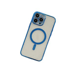Husă iPhone 14 Pro, magnetică MagSafe, ramă metalizată, albastru