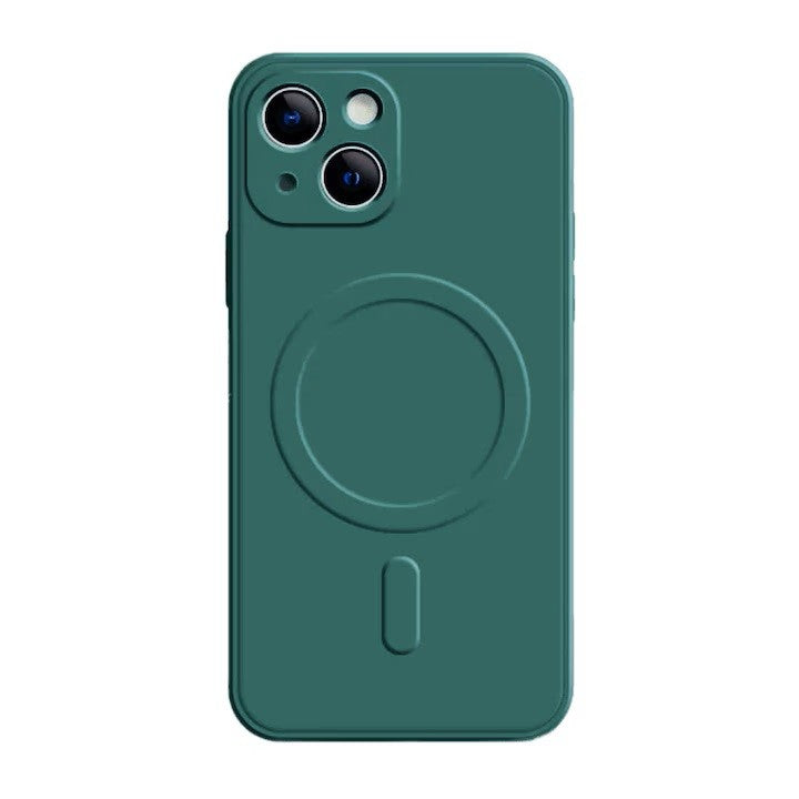 Husă iPhone 14 Pro, magnetică MagSafe, silicon, cu decupaj pe fiecare cameră, verde închis