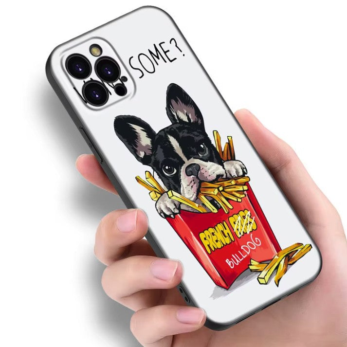 Husă iPhone 14 Pro Max, antișoc, cu imprimeu buldog, alb