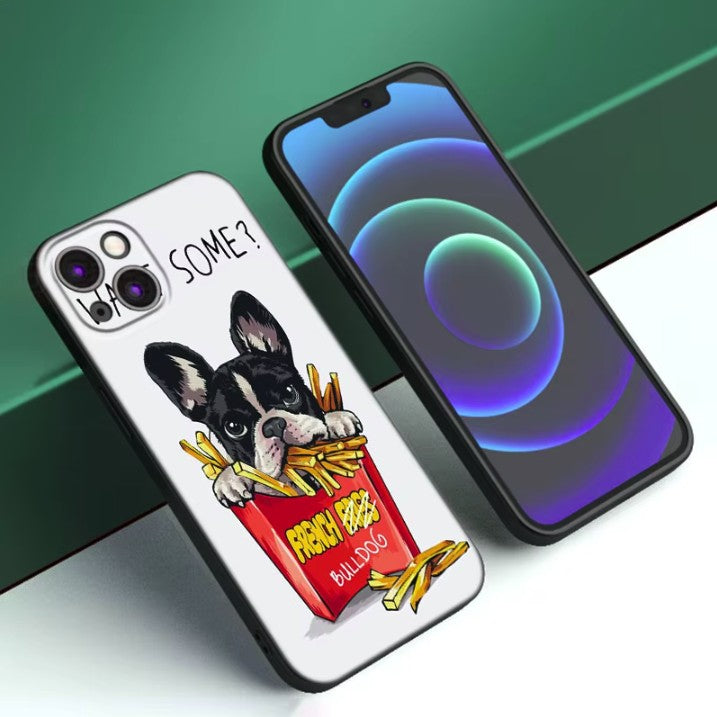 Husă iPhone 14 Pro Max, antișoc, cu imprimeu buldog, alb