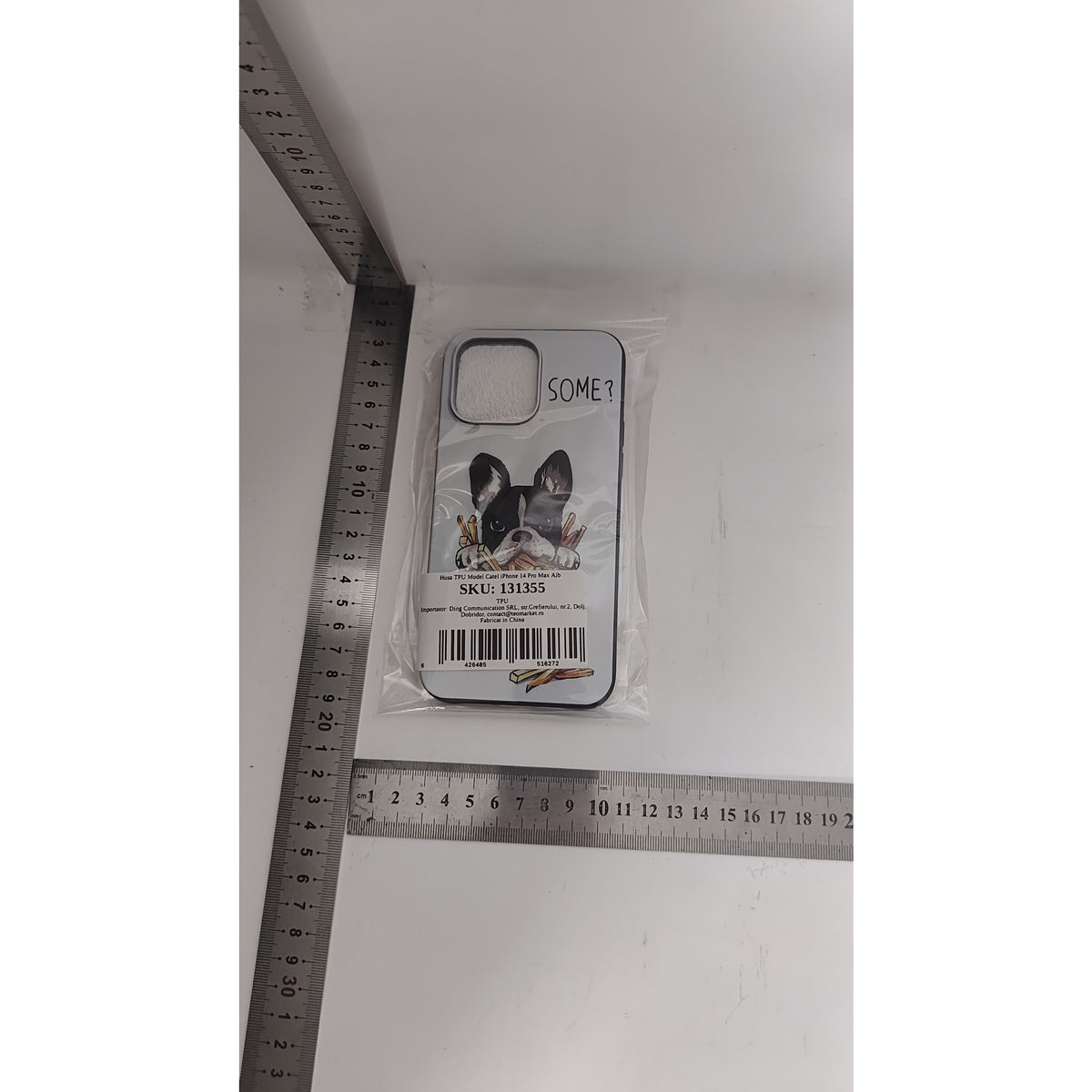 Husă iPhone 14 Pro Max, antișoc, cu imprimeu buldog, alb