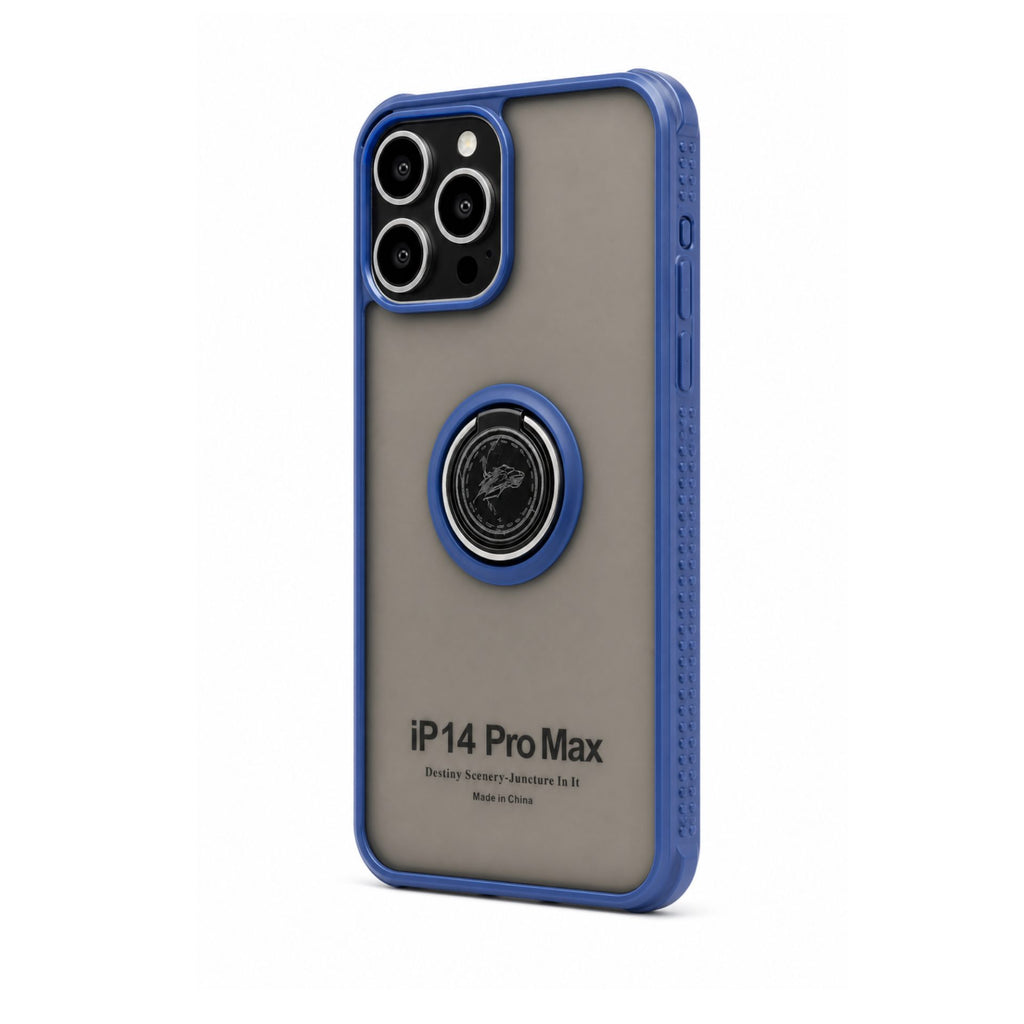 Husă iPhone 14 Pro Max, antișoc cu inel metalic, albastru