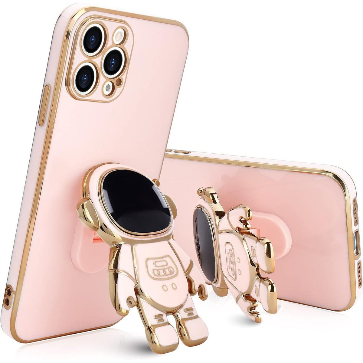 Husă iPhone 14 Pro Max, antișoc, cu suport în formă de astronaut, roz