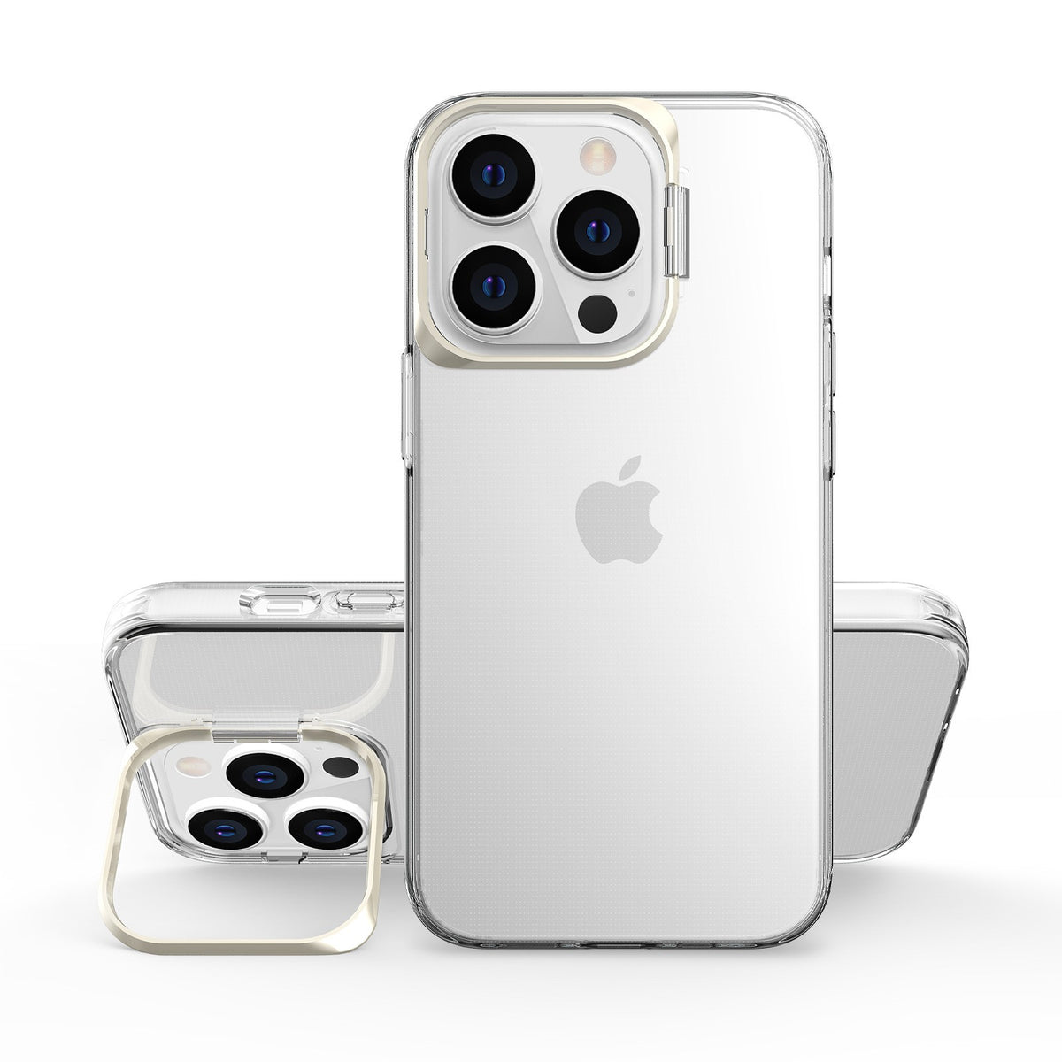 Husă iPhone 14 Pro Max, cu inel-suport, cu suport metalic la cameră, transparent