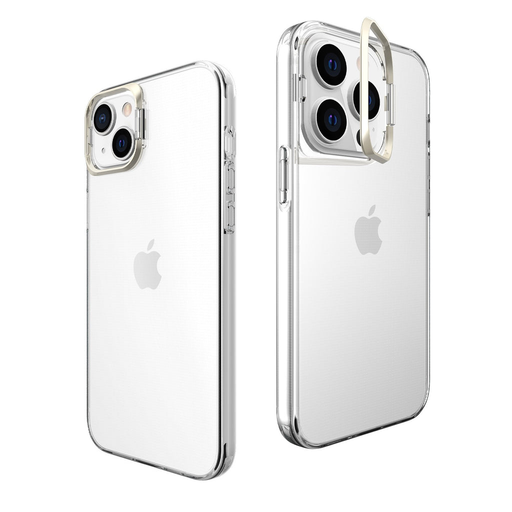 Husă iPhone 14 Pro Max, cu inel-suport, cu suport metalic la cameră, transparent