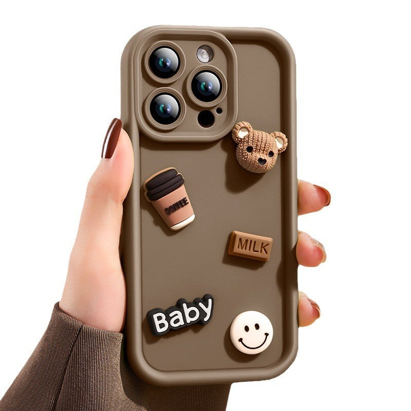 Husă iPhone 14 Pro Max, cu ursuleți 3D, maro