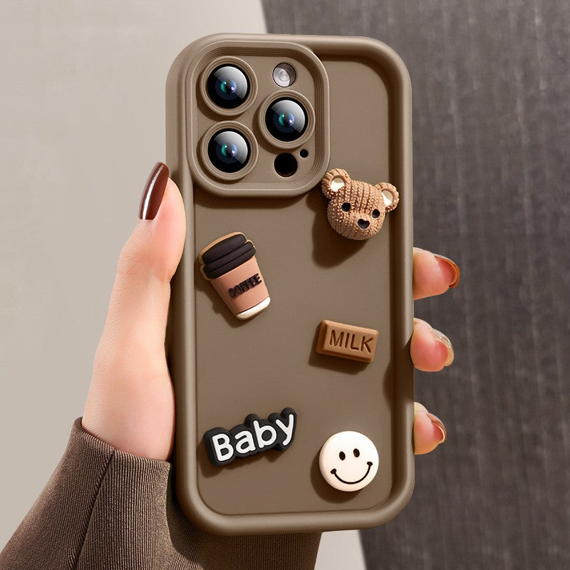 Husă iPhone 14 Pro Max, cu ursuleți 3D, maro