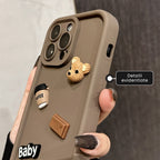 Husă iPhone 14 Pro Max, cu ursuleți 3D, maro