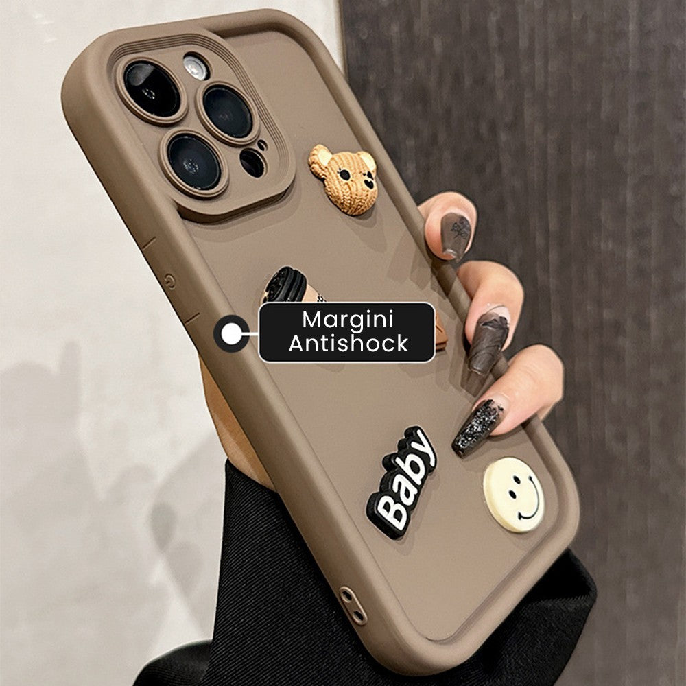Husă iPhone 14 Pro Max, cu ursuleți 3D, maro