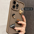 Husă iPhone 14 Pro Max, cu ursuleți 3D, maro